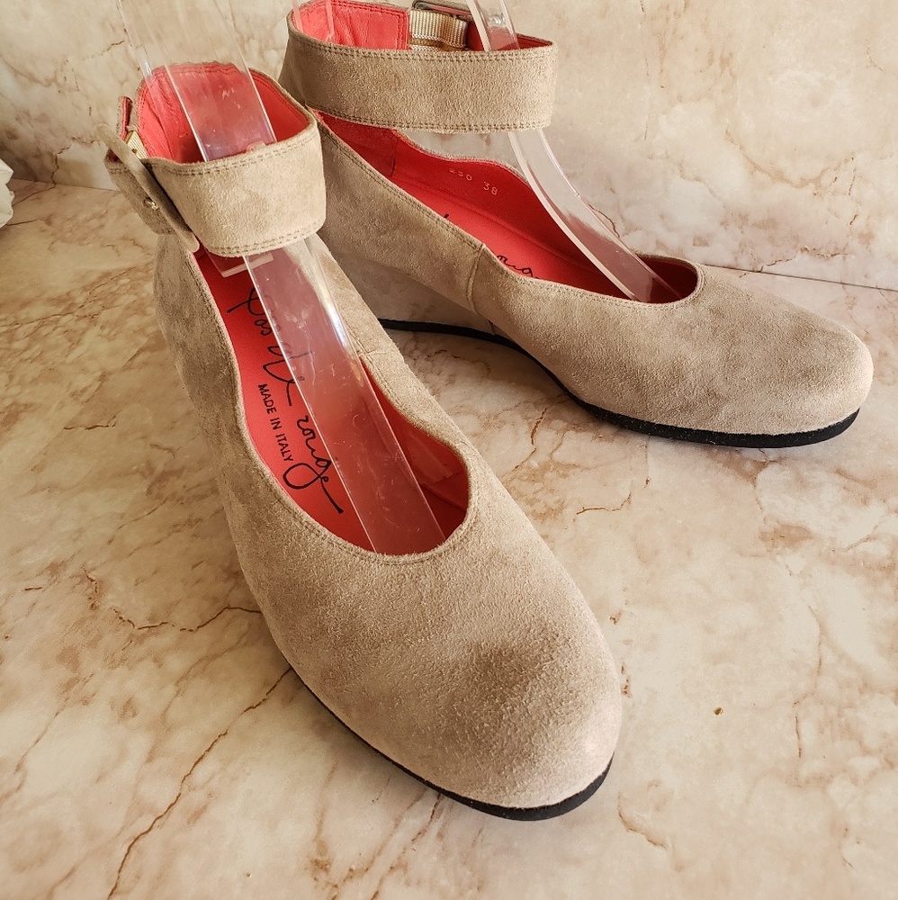 Pas ole rouge 38 suede wedges ankle strap shoes